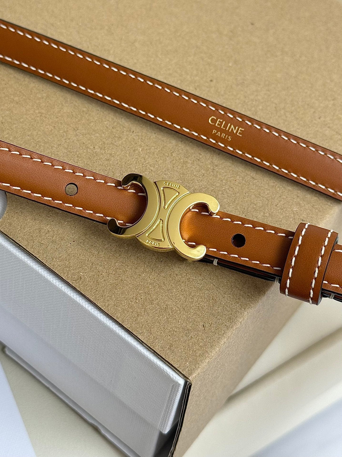 CEL Gold Buckle 13mm Belt Brown Cowhide 179728