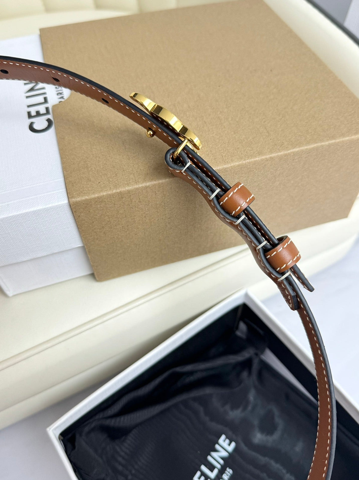 CEL Gold Buckle 18mm Belt Brown Cowhide 179730