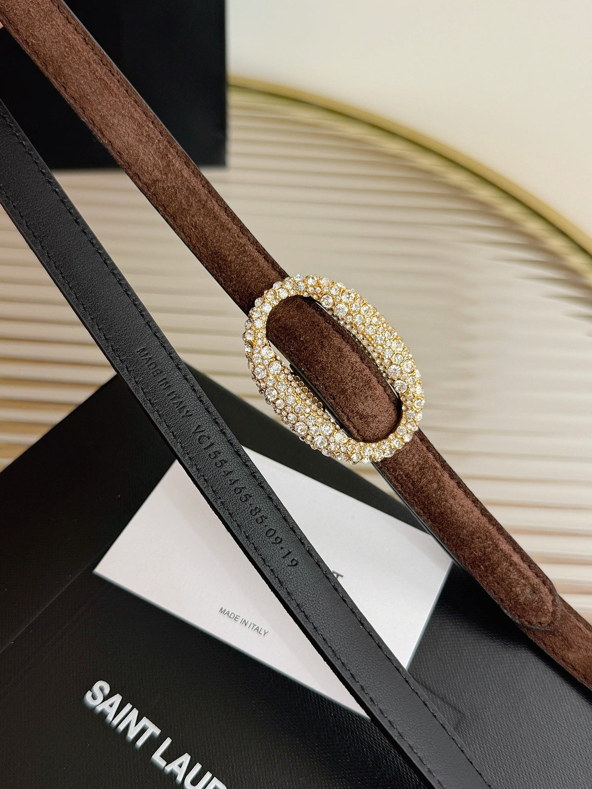 Saint Laurent 2026 Oval Belt 15mm Brown Suede 219134