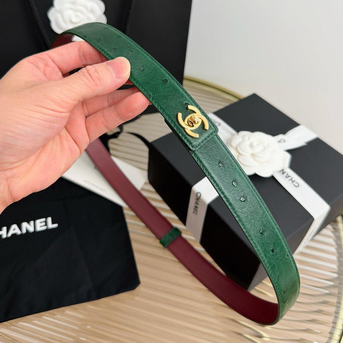Chanel 2026 CC Logo Turn-Lock Belt 25mm Leather 219814