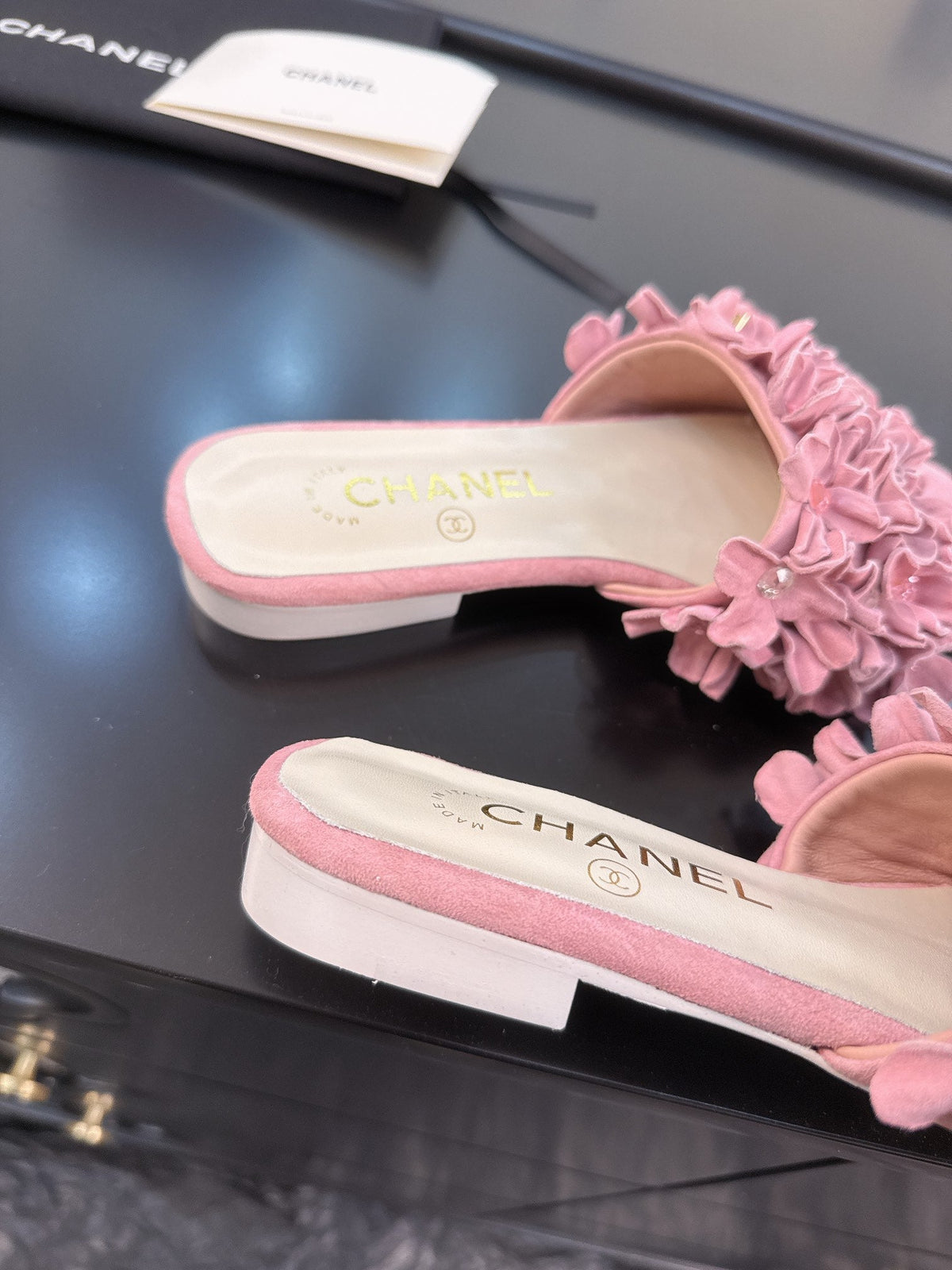 CC 25C Mules Pink Suede Strass