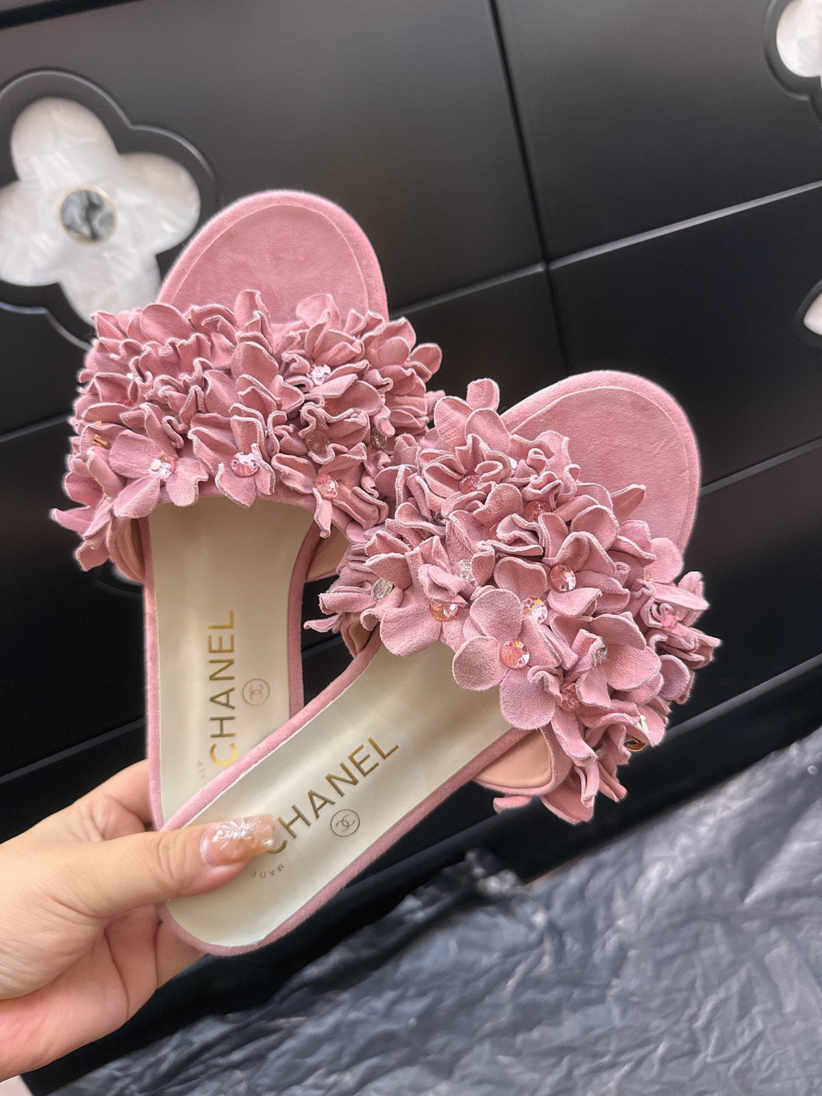 CC 25C Mules Pink Suede Strass