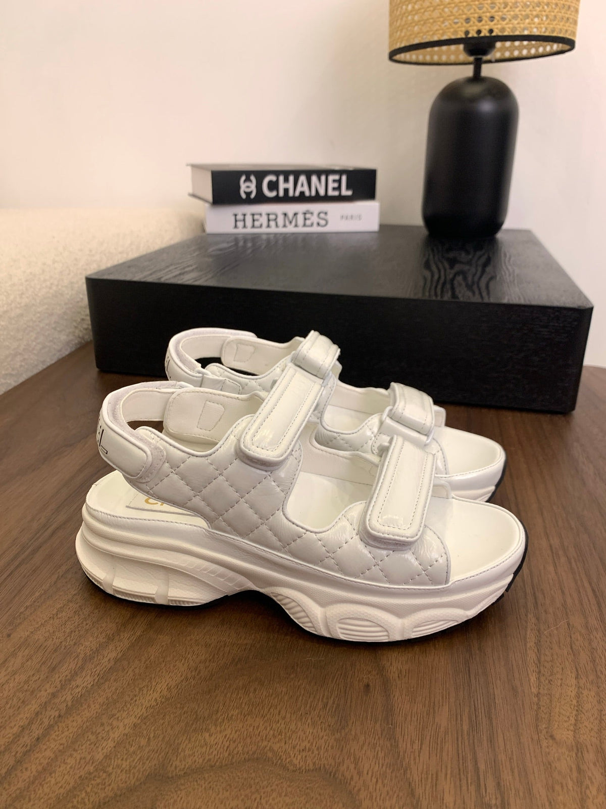 CC Toe Sandals White Patent Leather 299542