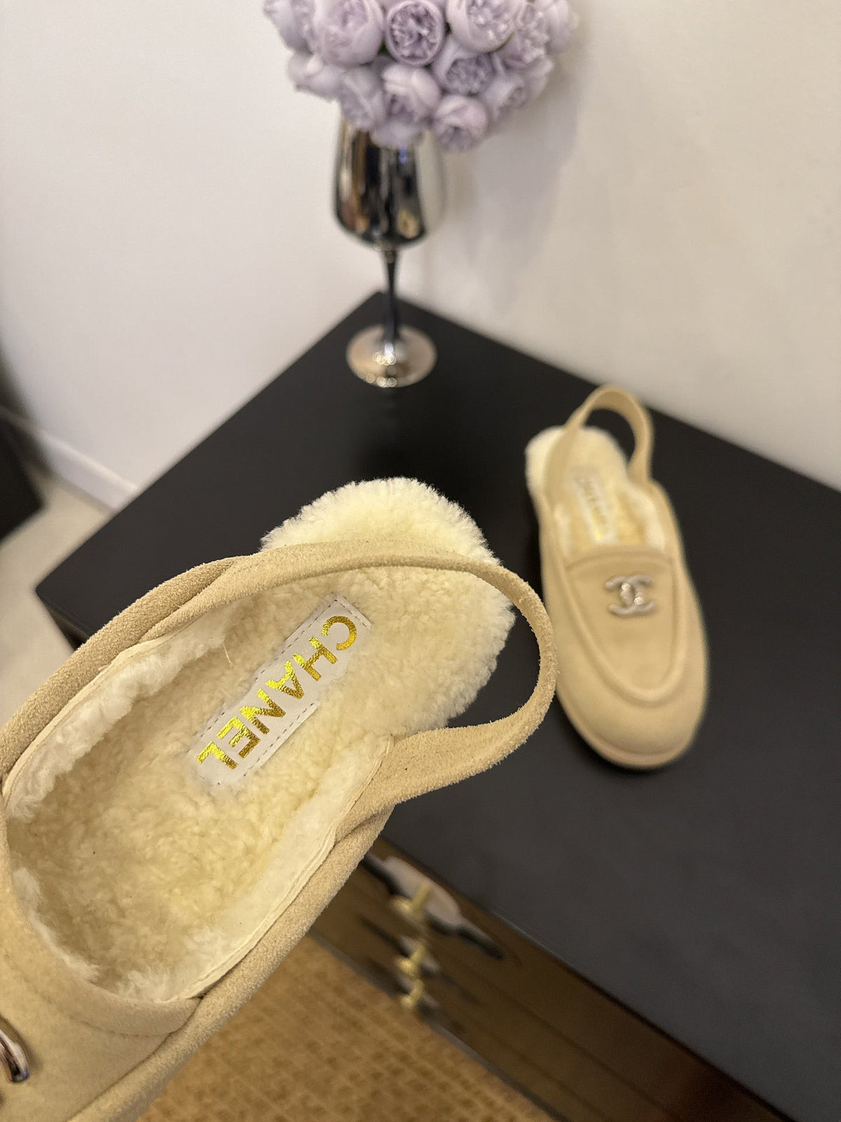 CC 25A Slingback Loafer Light Beige Sherpa Suede