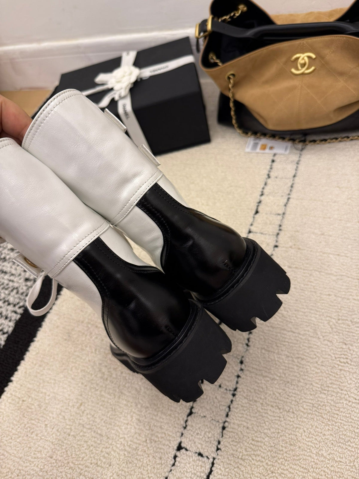 CC 2025 Lace-up Combat Boot White Leather 548114