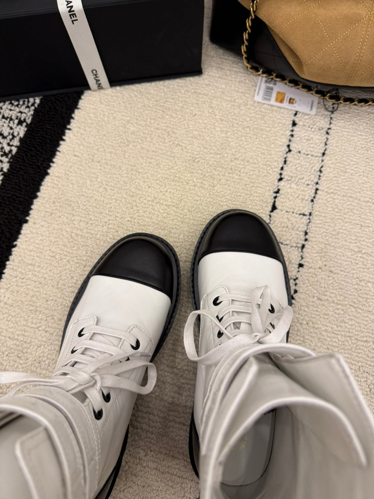 CC 2025 Lace-up Combat Boot White Leather 548114