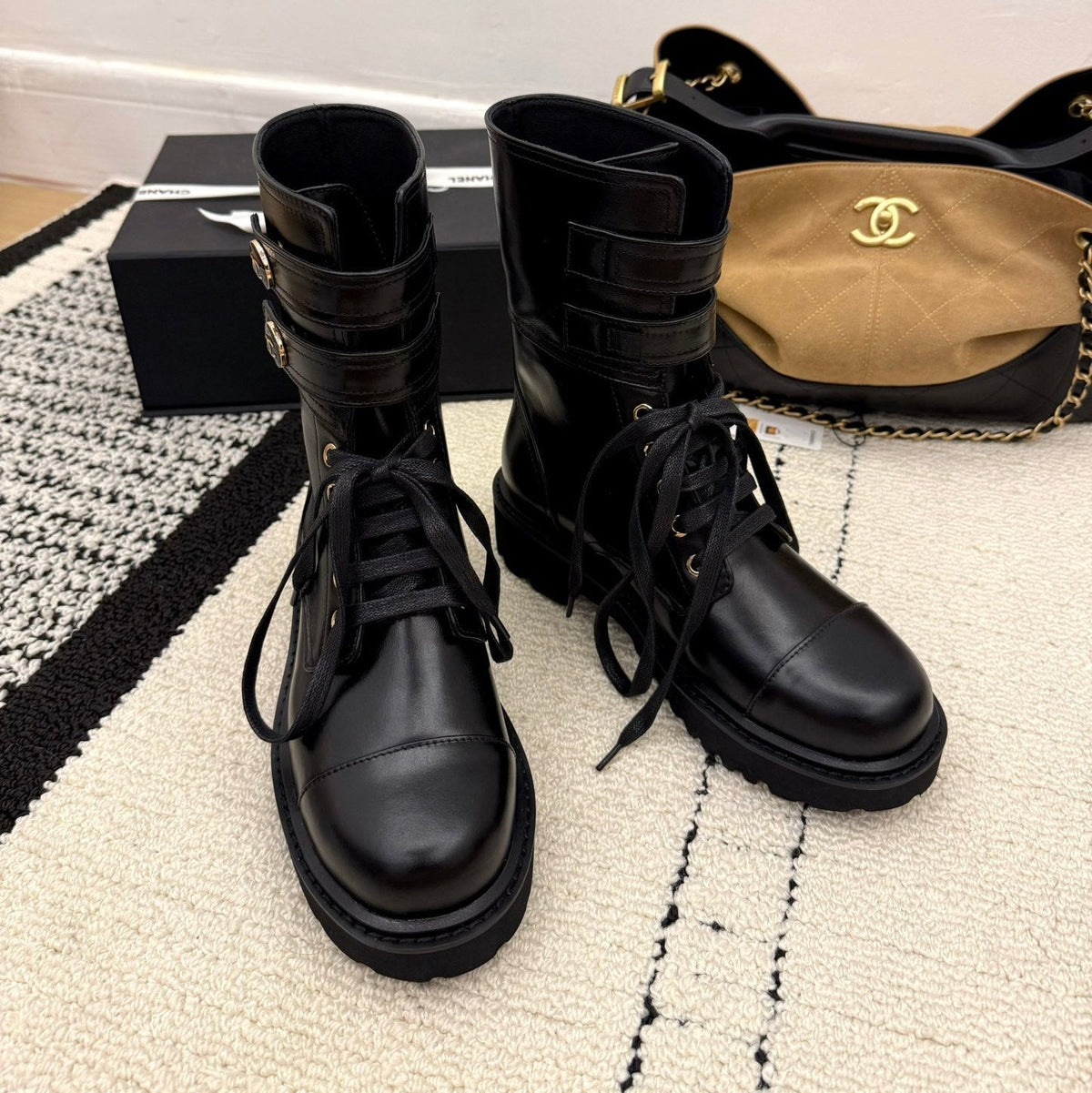 CC 2025 Lace-up Combat Boot Black Leather 548115