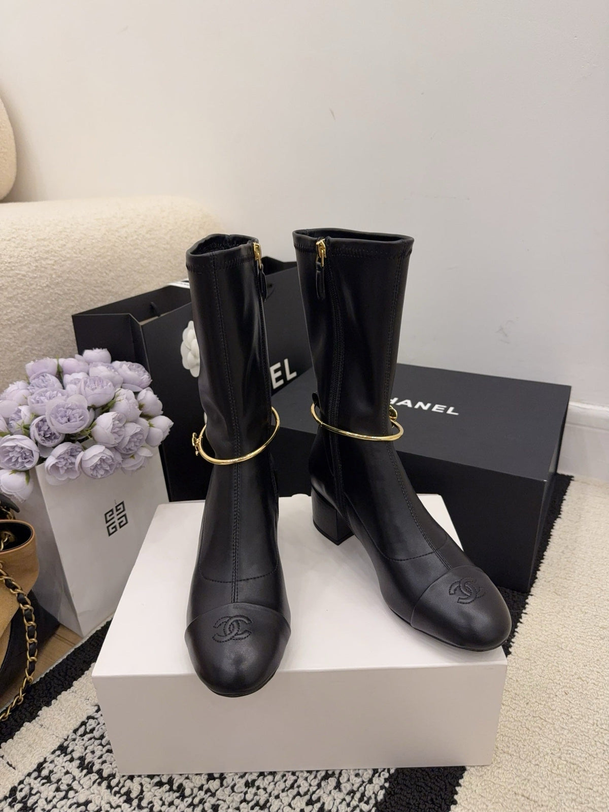 CC 26 Short Boot With Gold-tone Ankle Chain Black Lambskin 588819