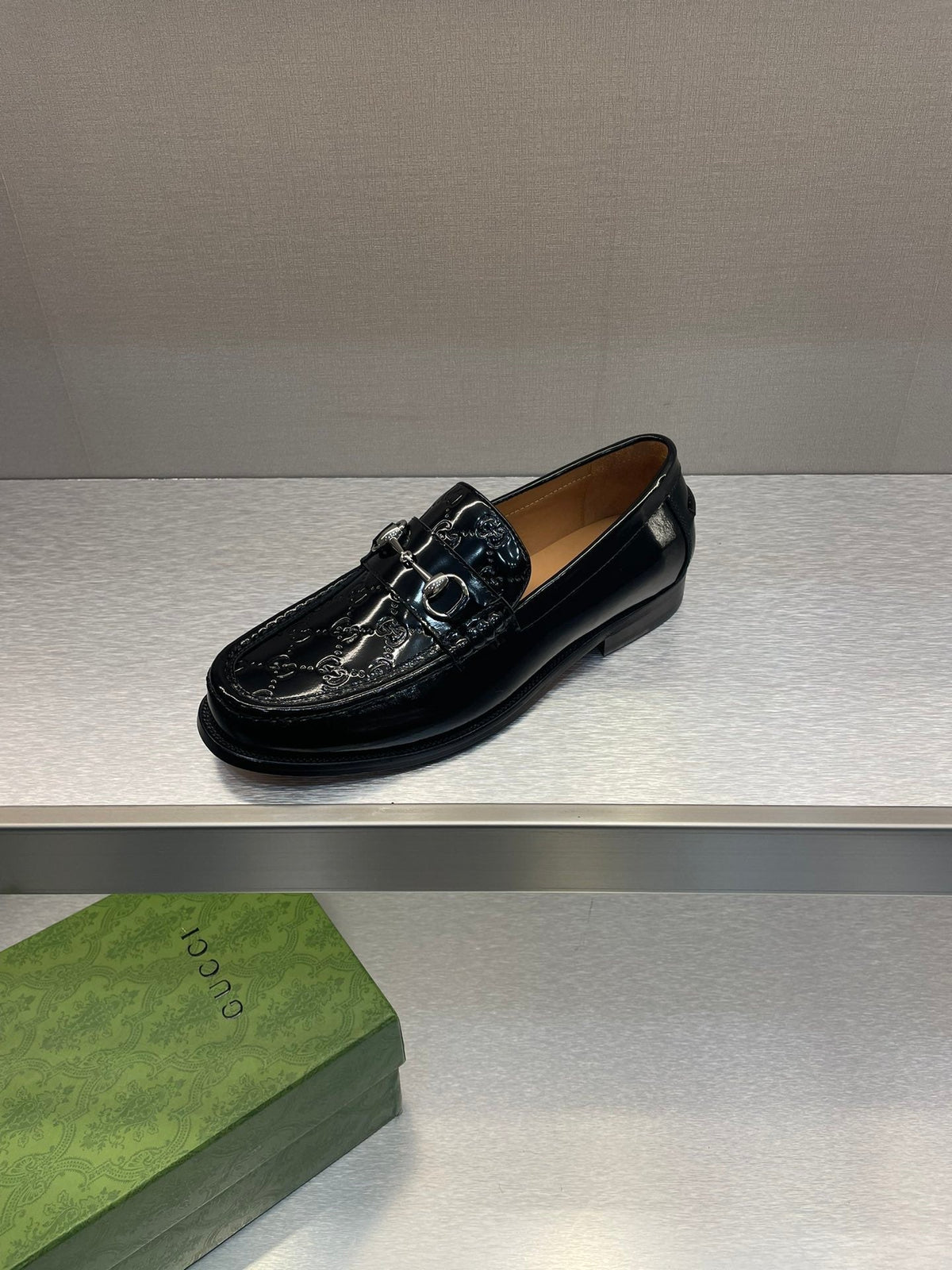 GG Men's Horsebit Loafer Black Embossed Patent Leather 542449