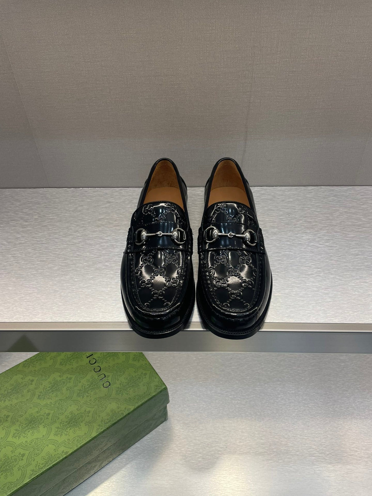 GG Men's Horsebit Loafer Black Embossed Patent Leather 542449
