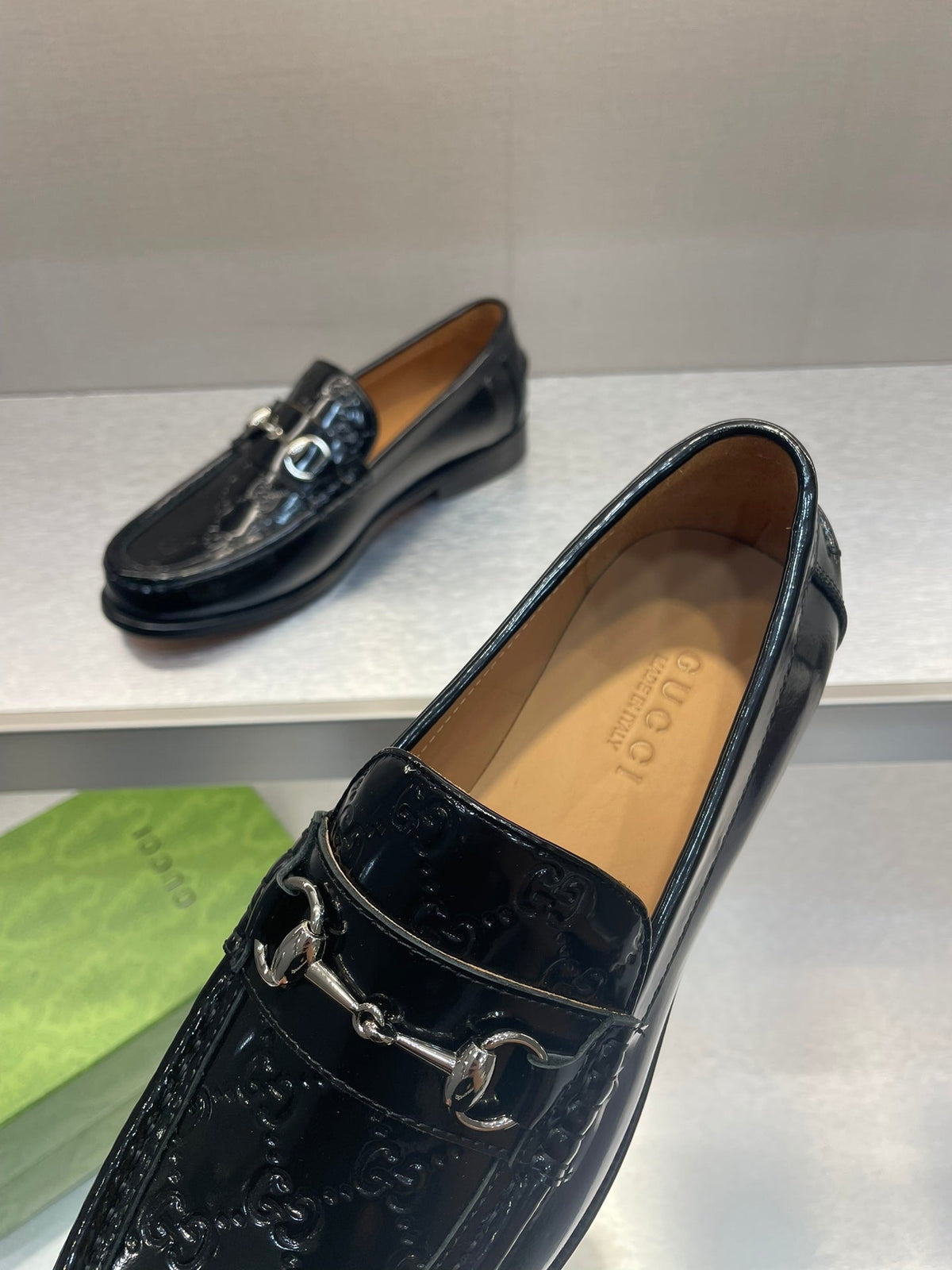 GG Men's Horsebit Loafer Black Embossed Patent Leather 542449