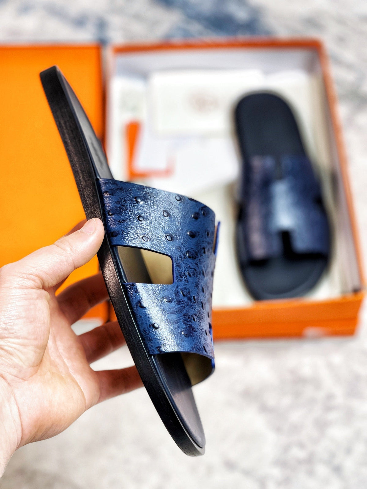 HM Men's Izmir Slide Blue Cowhide 231087