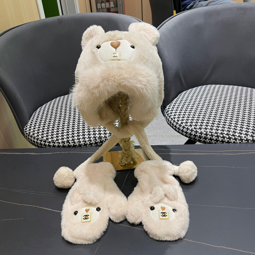 THREE-PIECE SET IN BEIGE FLEECE AND WOOL 433196