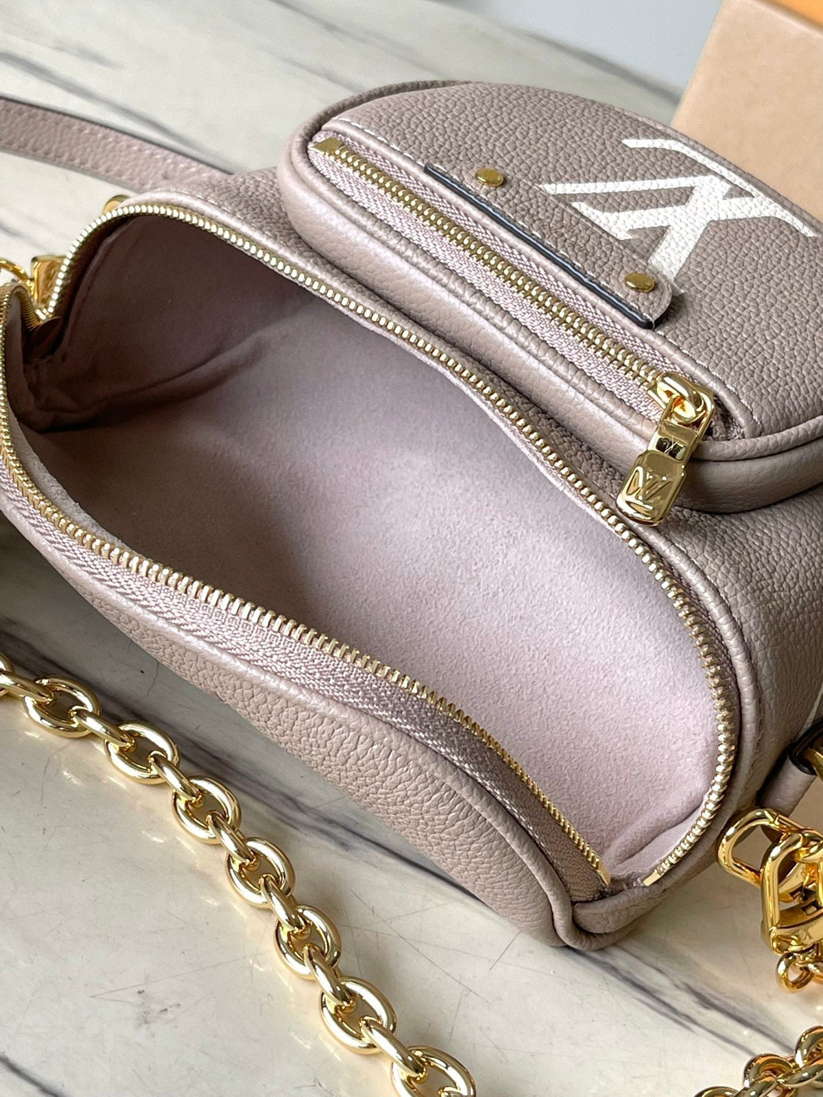 MINI BUMBAG 17 IN TOURTERELLE WHITE MONOGRAM EMPREINTE LEATHER GOLD HARDWARE