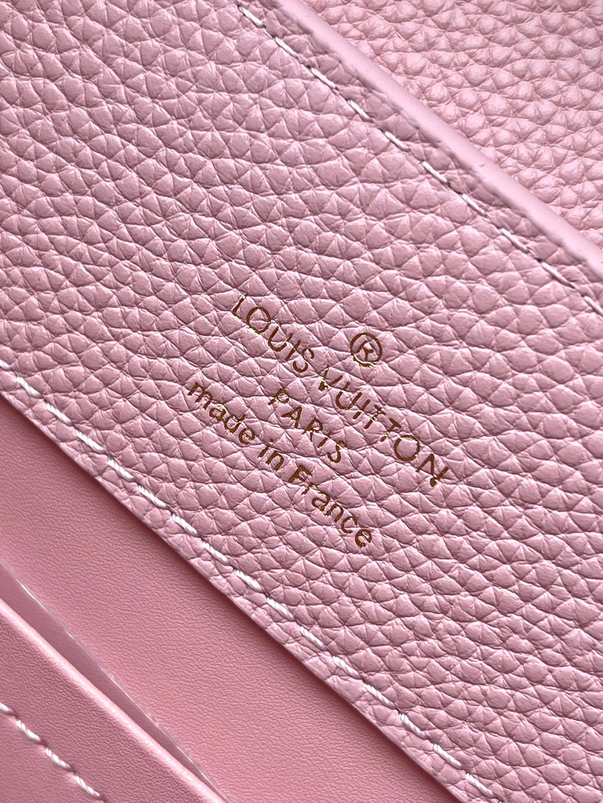 CAPUCINES EAST-WEST 33 IN BLUSH PINK CALFSKIN GOLD HARDWARE