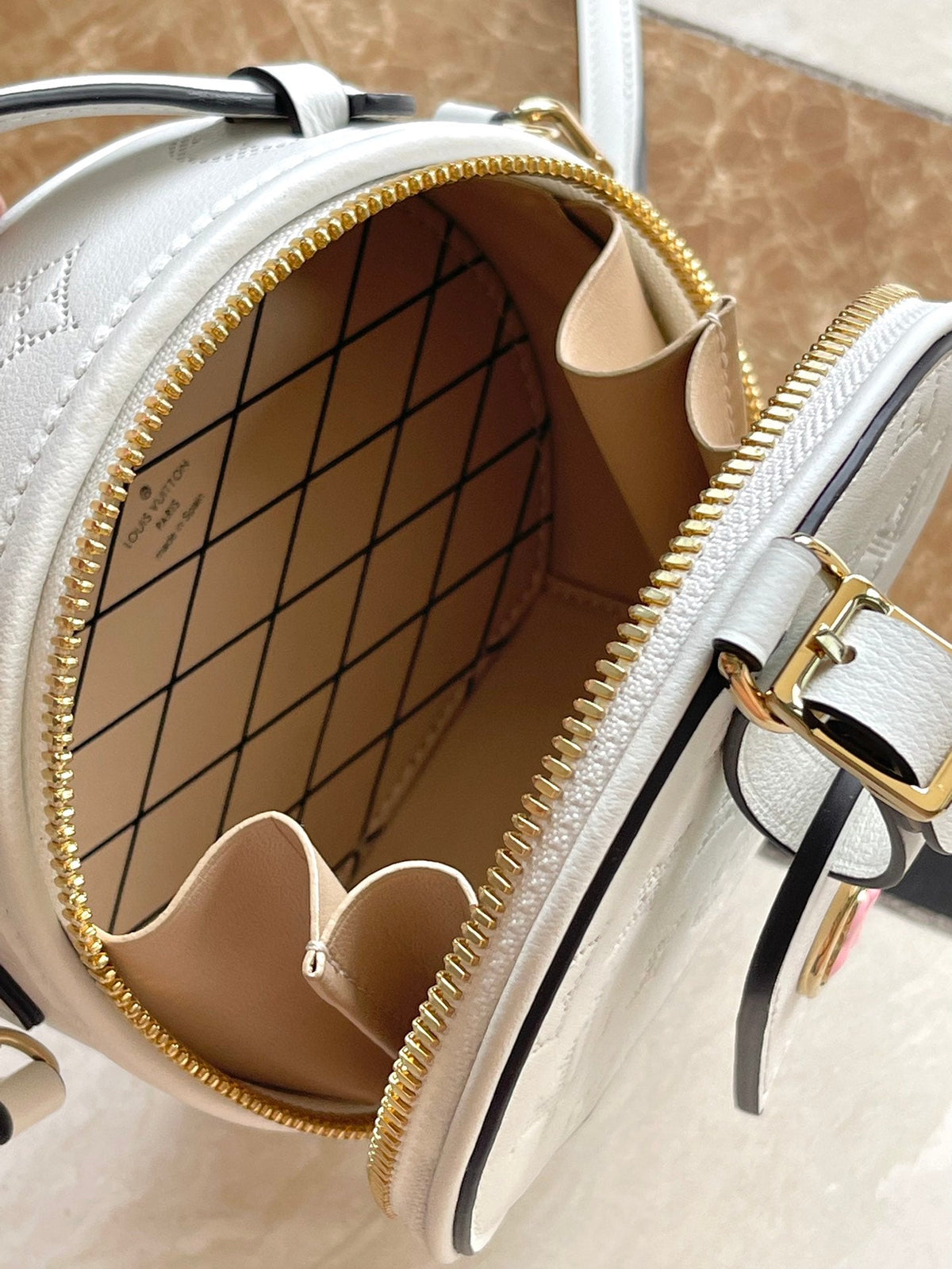 MINI BOITE CHAPEAU 13 IN WHITE MONOGRAM PERFORATED CALFSKIN