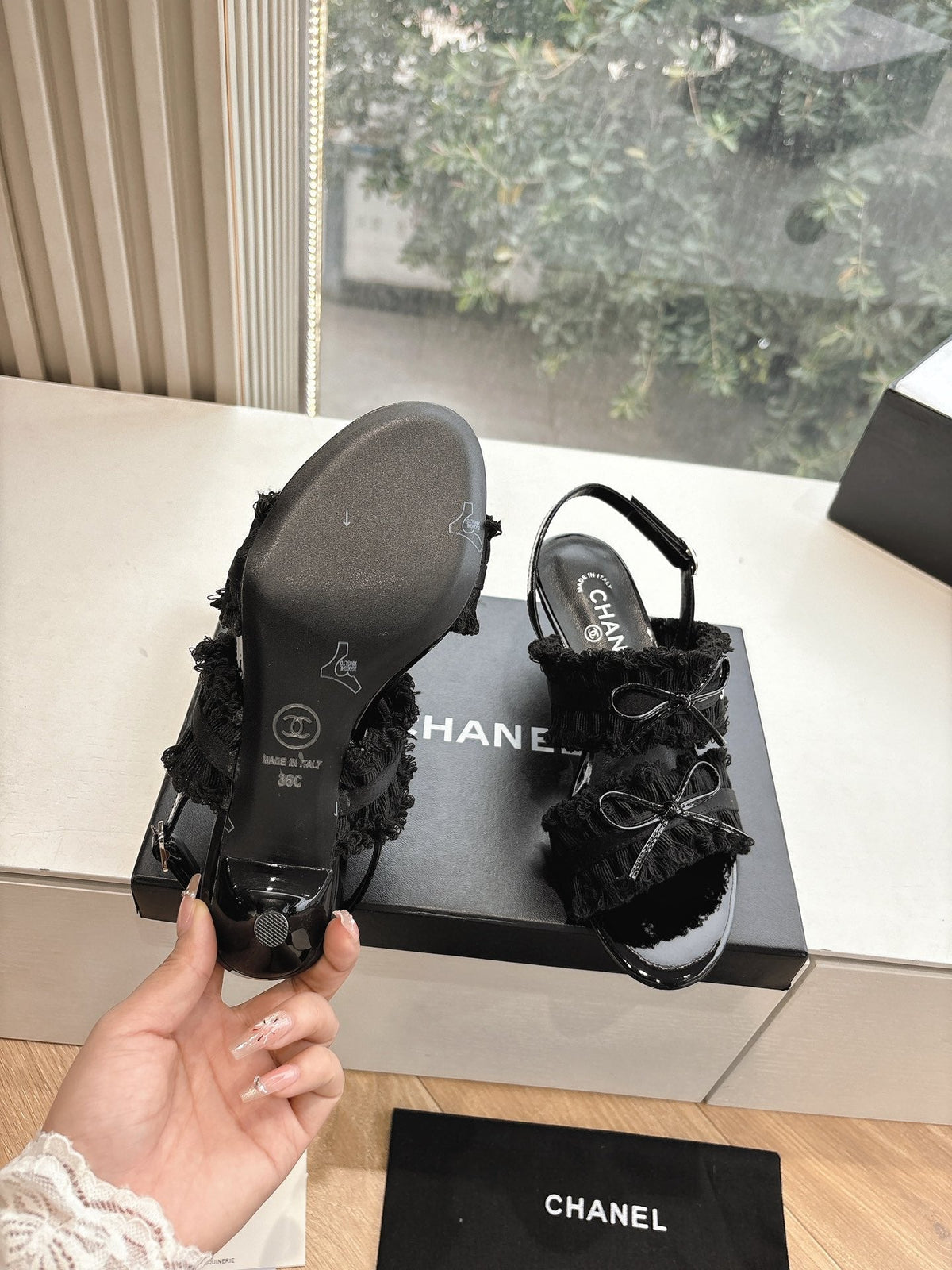 CC Sandals with bow tie Black 4,5cm Lambskin 202875