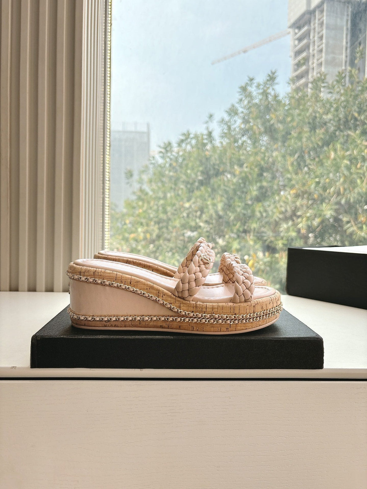 CC Sandals Pink original braided 6cm lambskin 202890