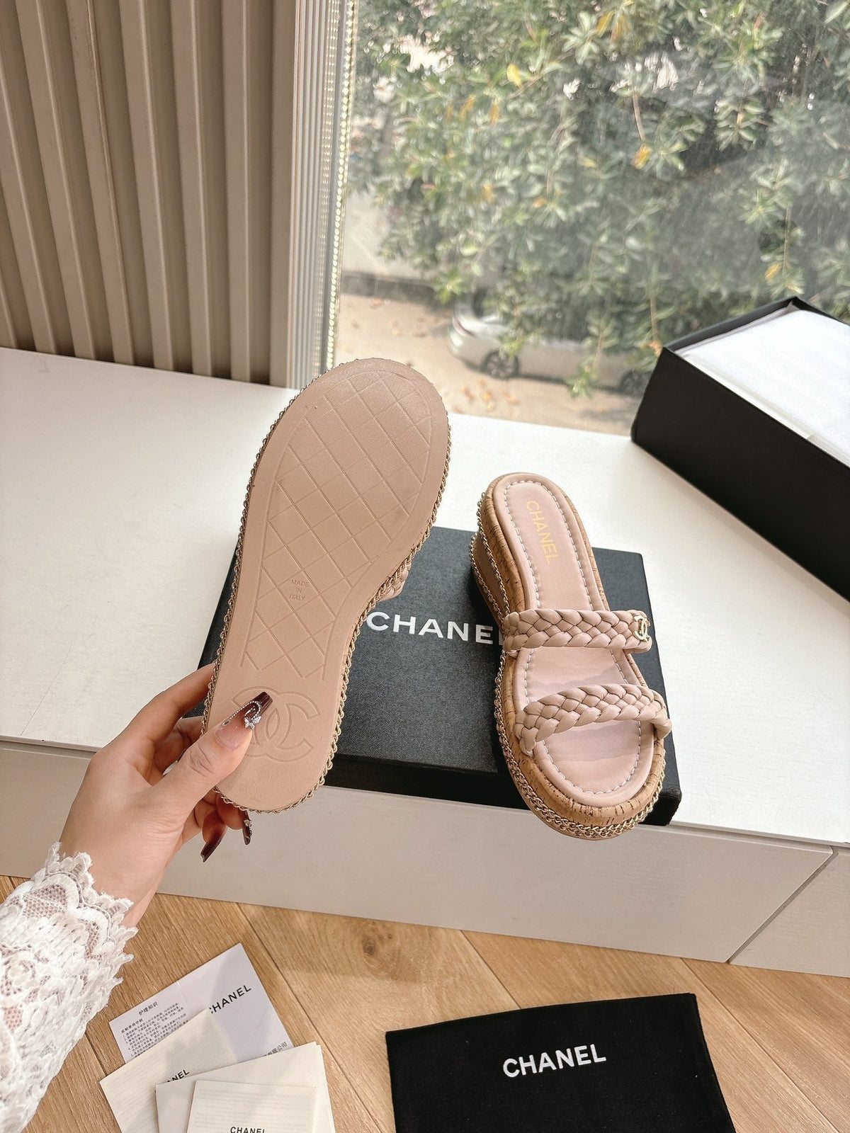 CC Sandals Pink original braided 6cm lambskin 202890