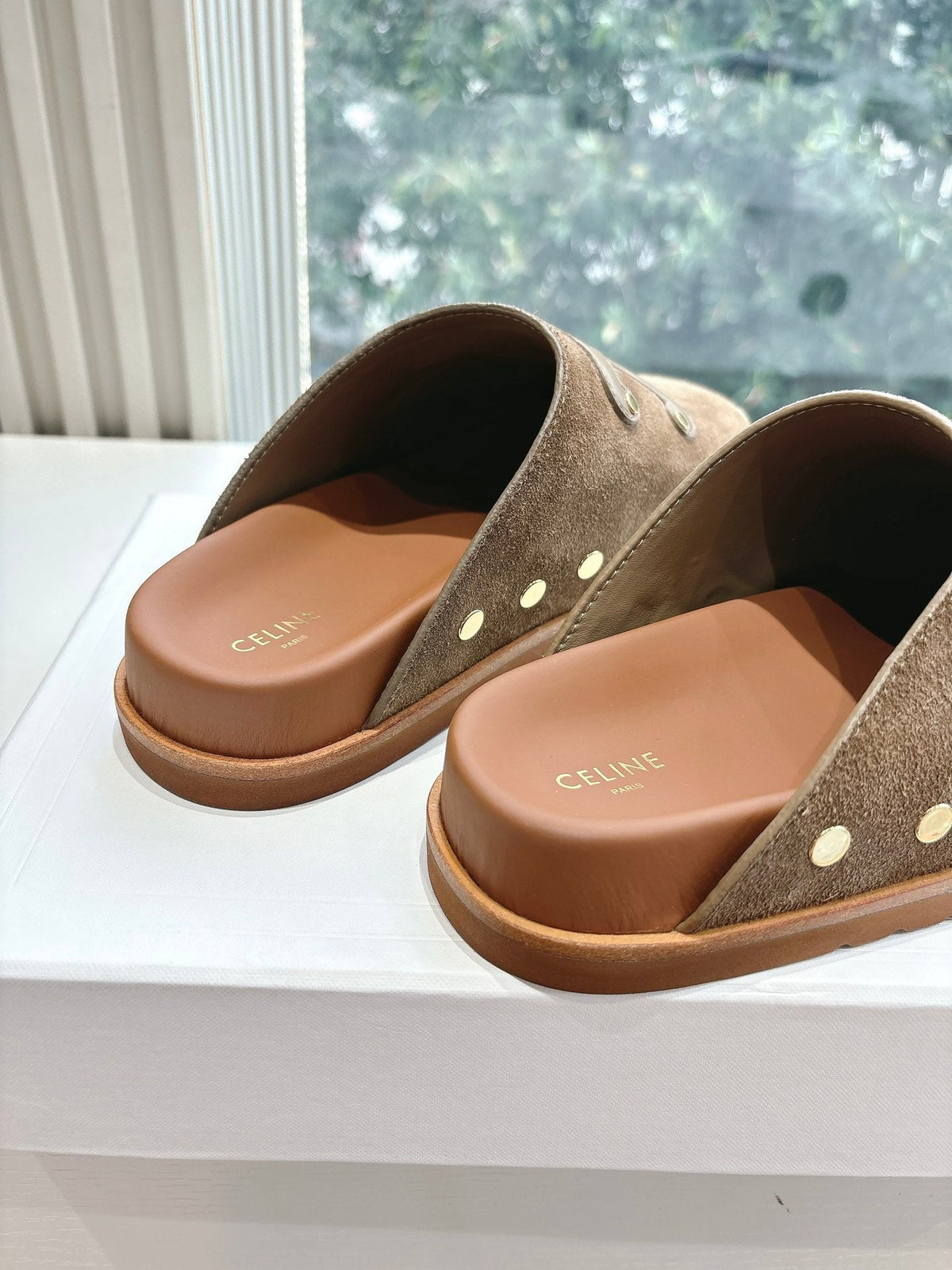 CELINE 25 Mule Velvet Brown 286018