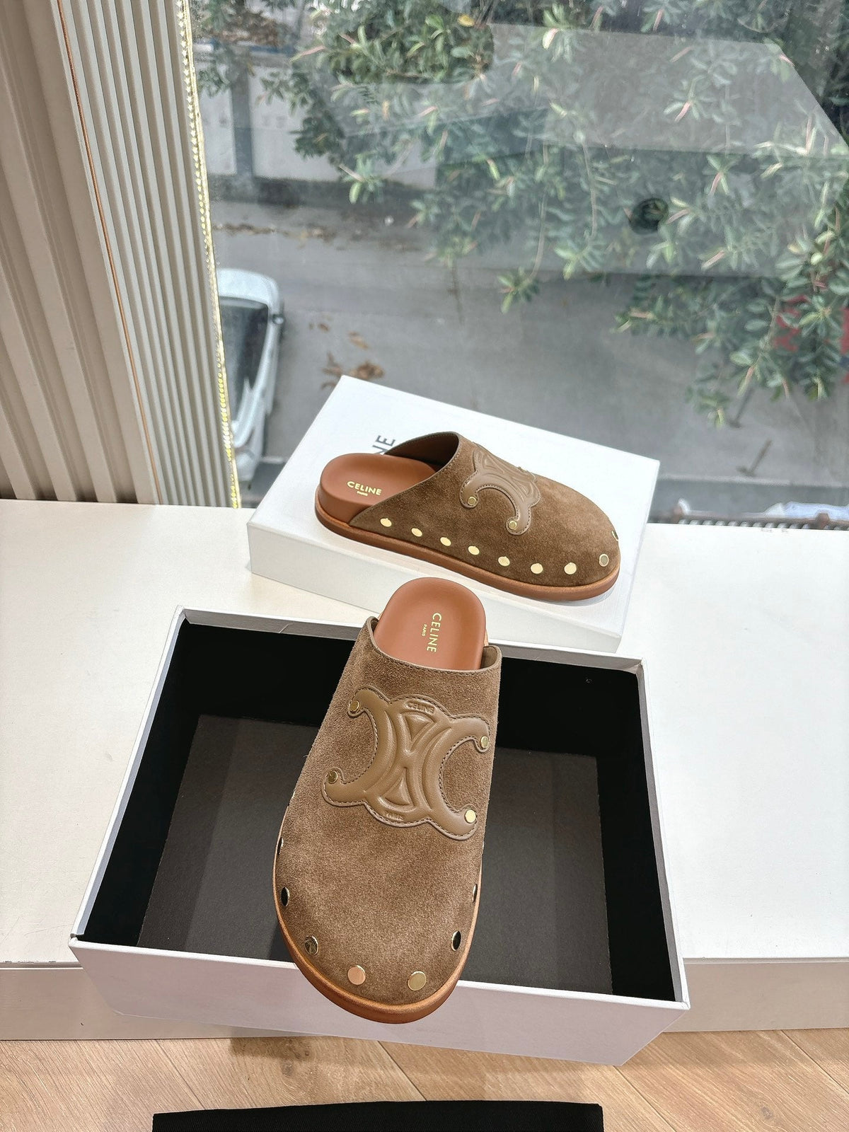 CELINE 25 Mule Velvet Brown 286018