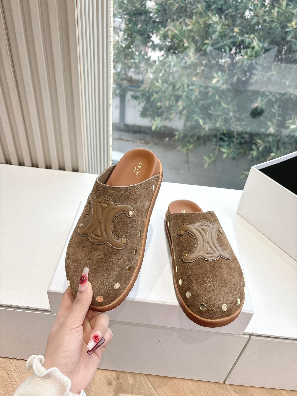 CELINE 25 Mule Velvet Brown 286018