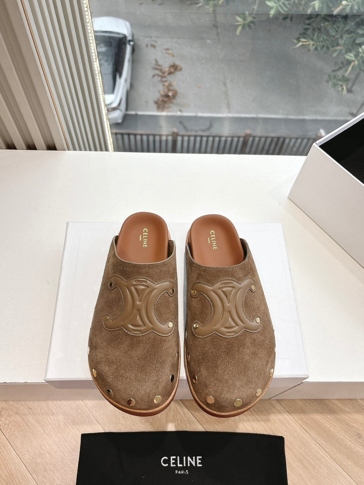 CELINE 25 Mule Velvet Brown 286018