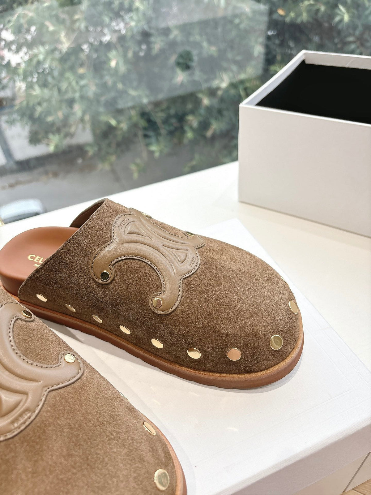CELINE 25 Mule Velvet Brown 286018