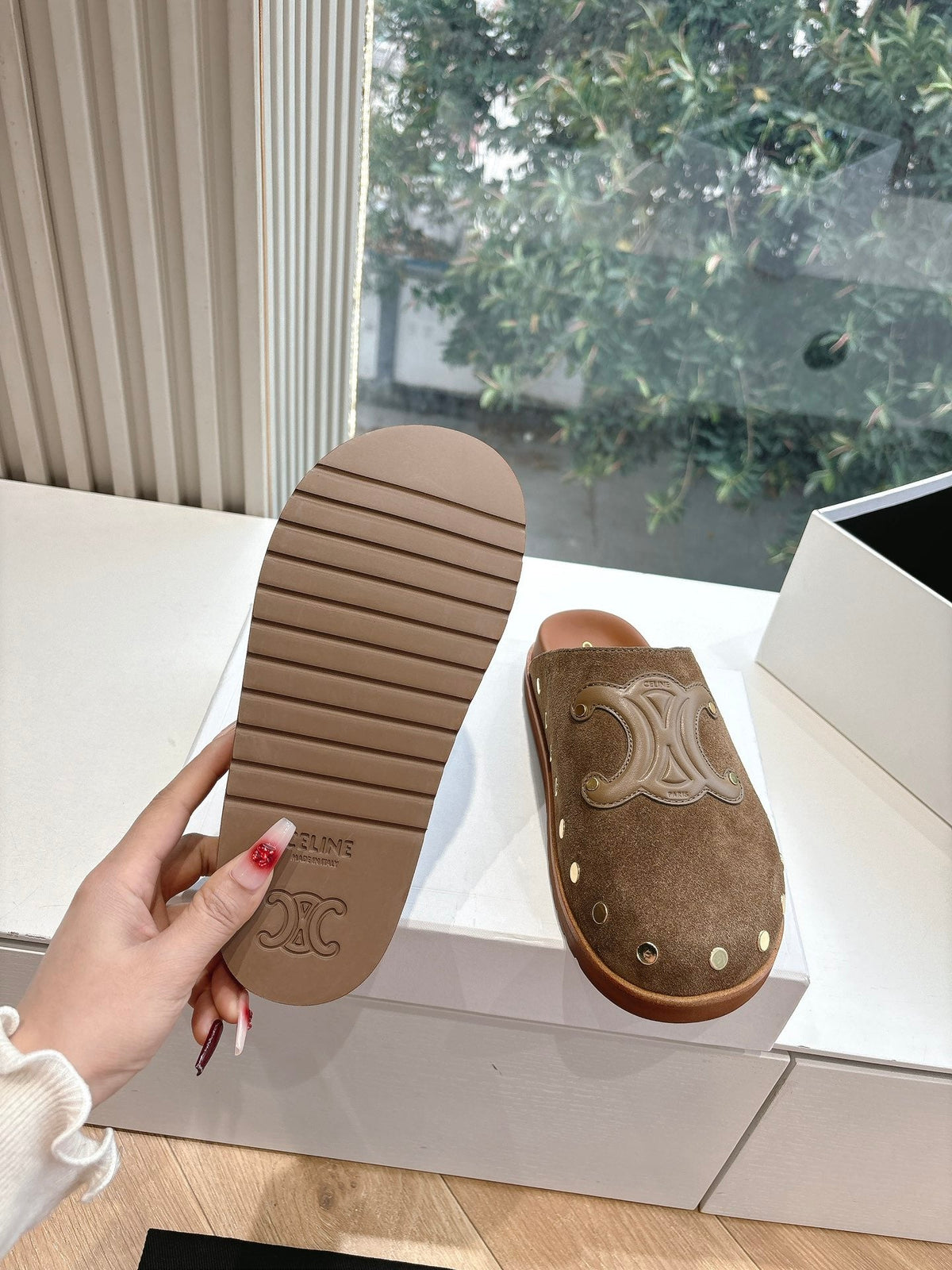 CELINE 25 Mule Velvet Brown 286018