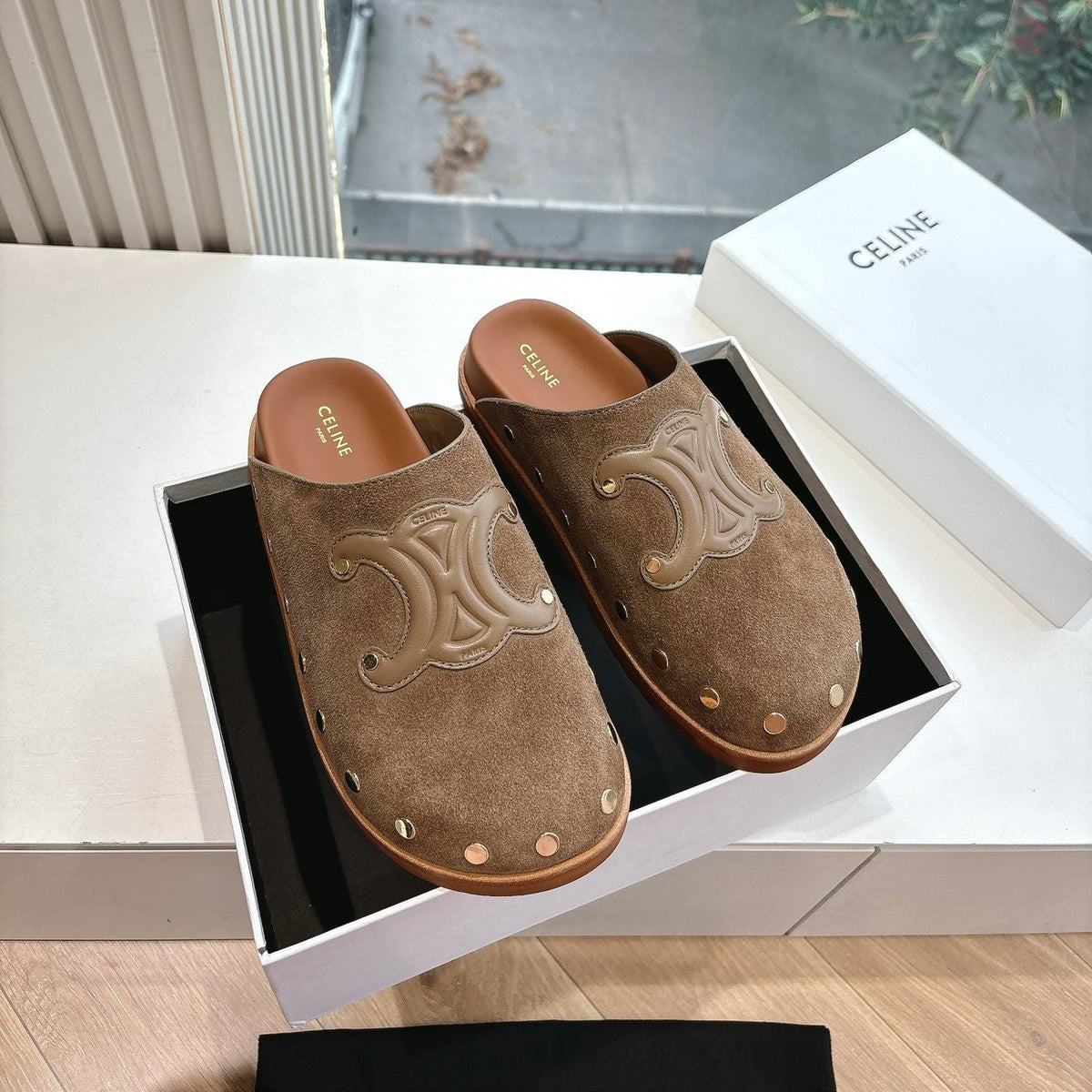 CELINE 25 Mule Velvet Brown 286018