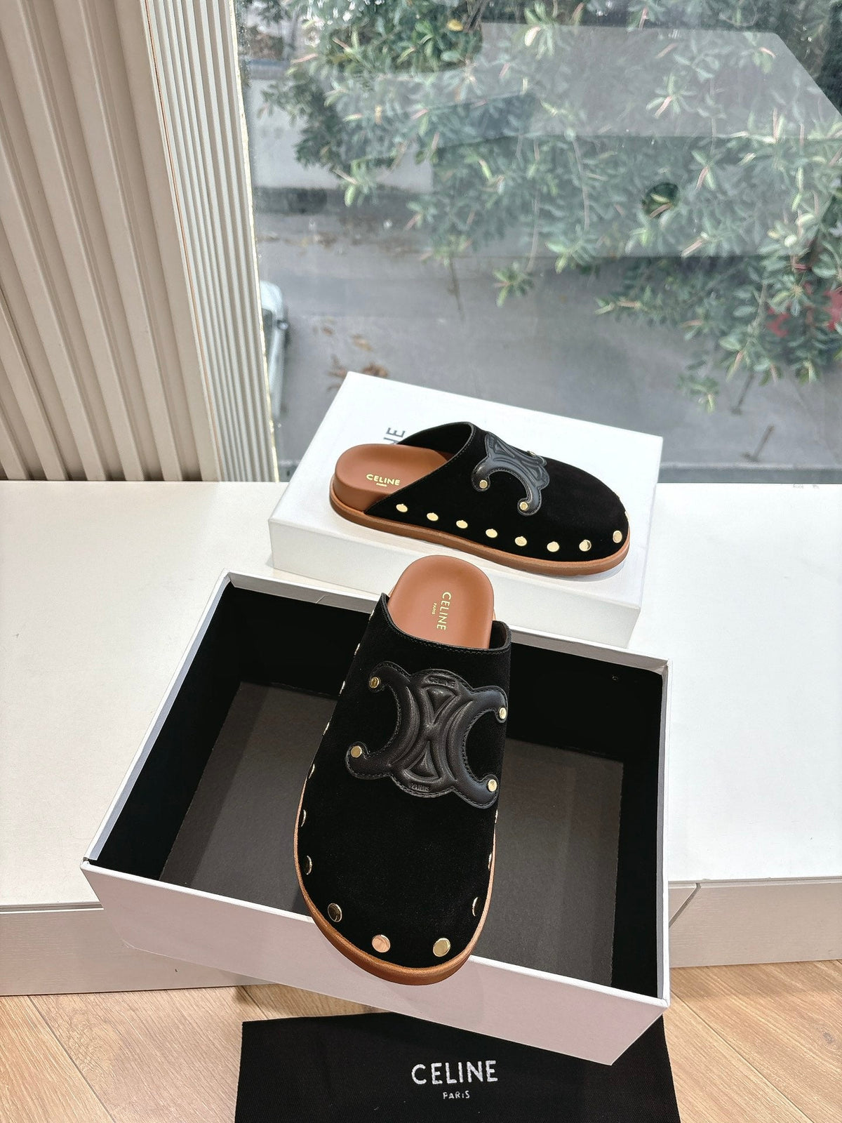 CELINE 25 Mule Velvet Black 286019