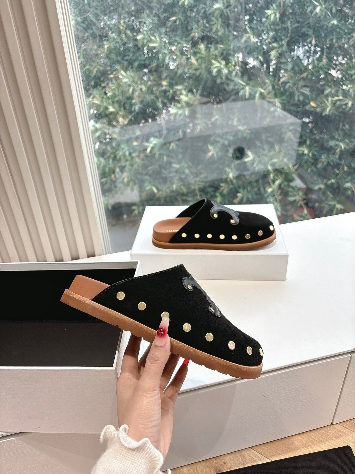CELINE 25 Mule Velvet Black 286019