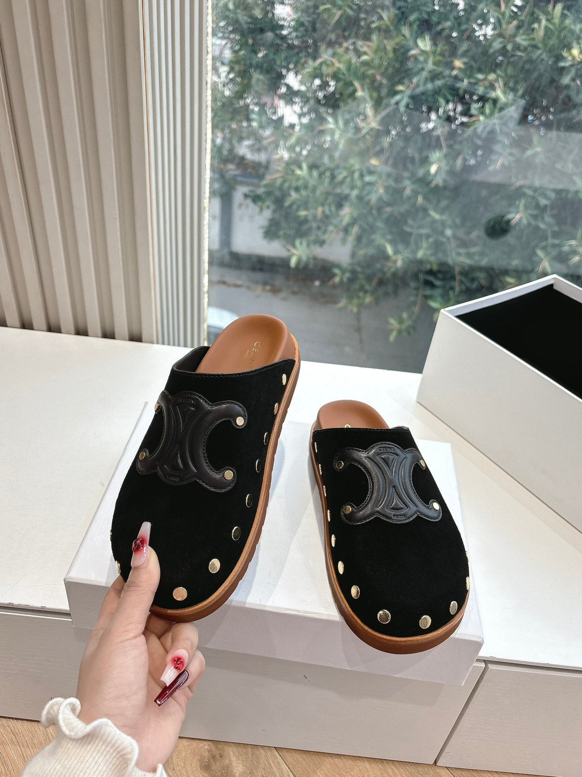 CELINE 25 Mule Velvet Black 286019