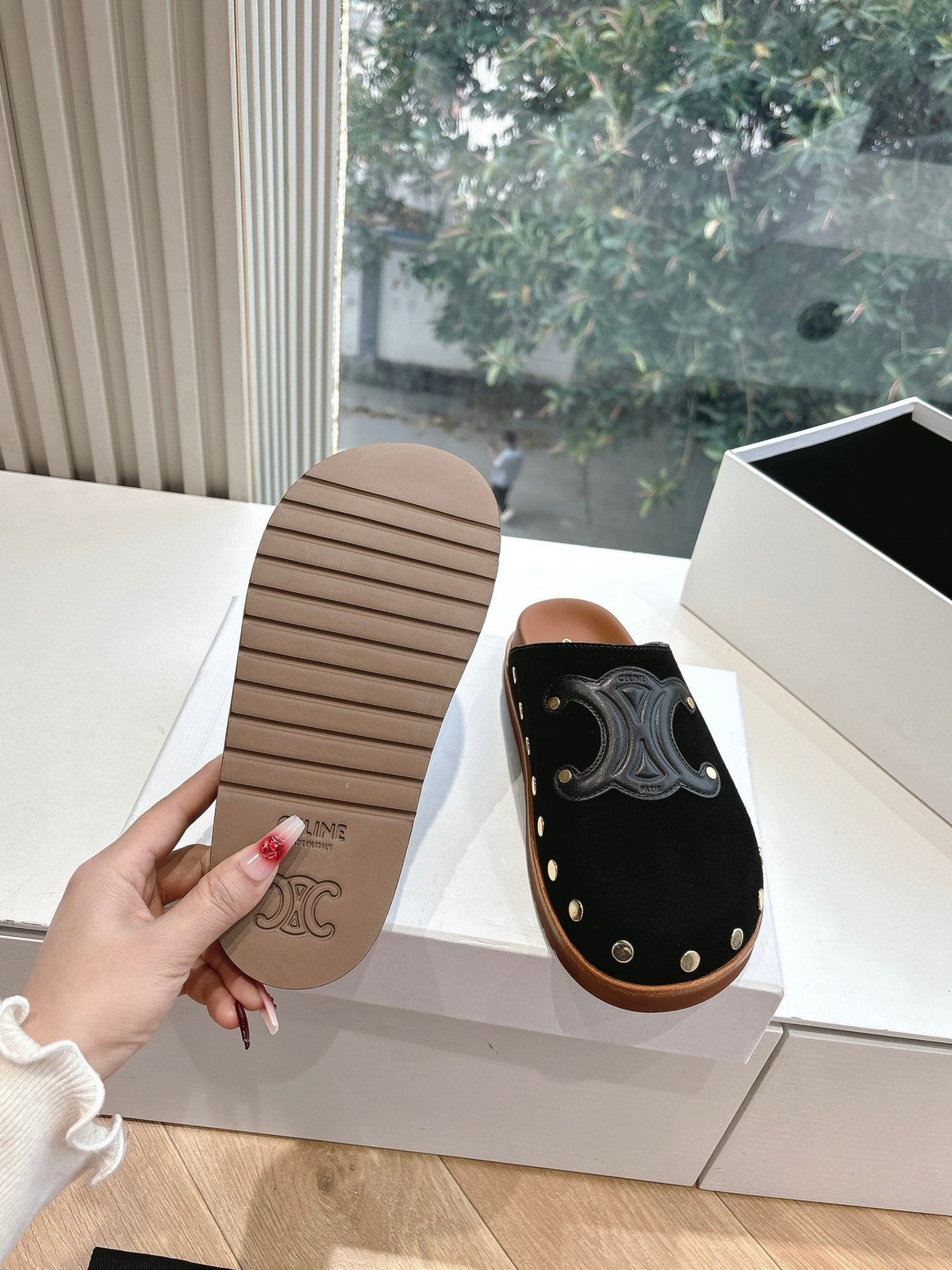 CELINE 25 Mule Velvet Black 286019