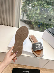 CELINE Slippers Striped Black Cloth 285988