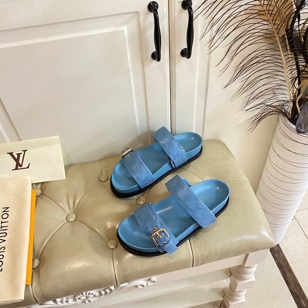 lv sandal mule bomdia blue monogram calfskin