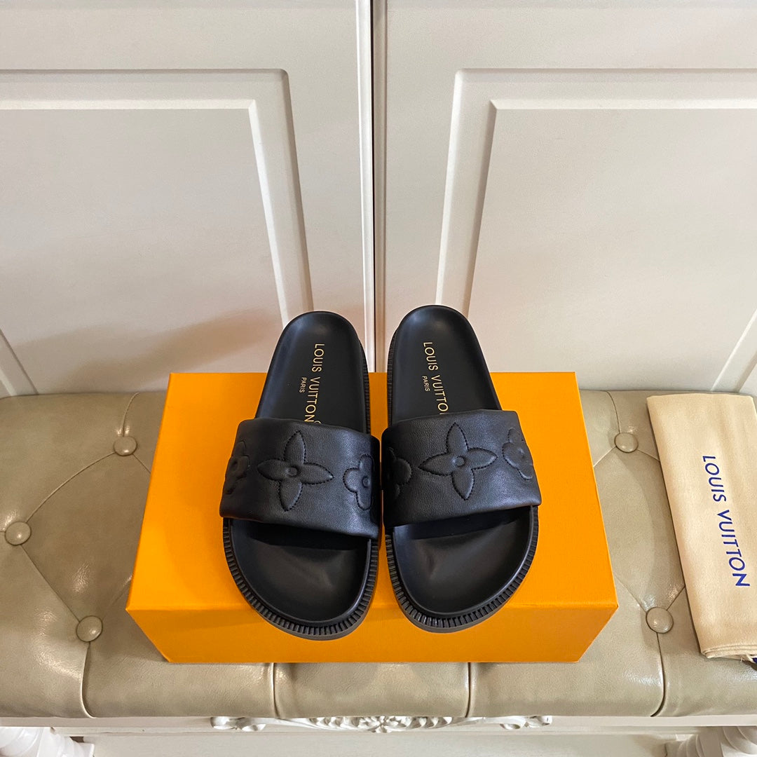 LV Shore Flat Comfort Mule Black Lambskin