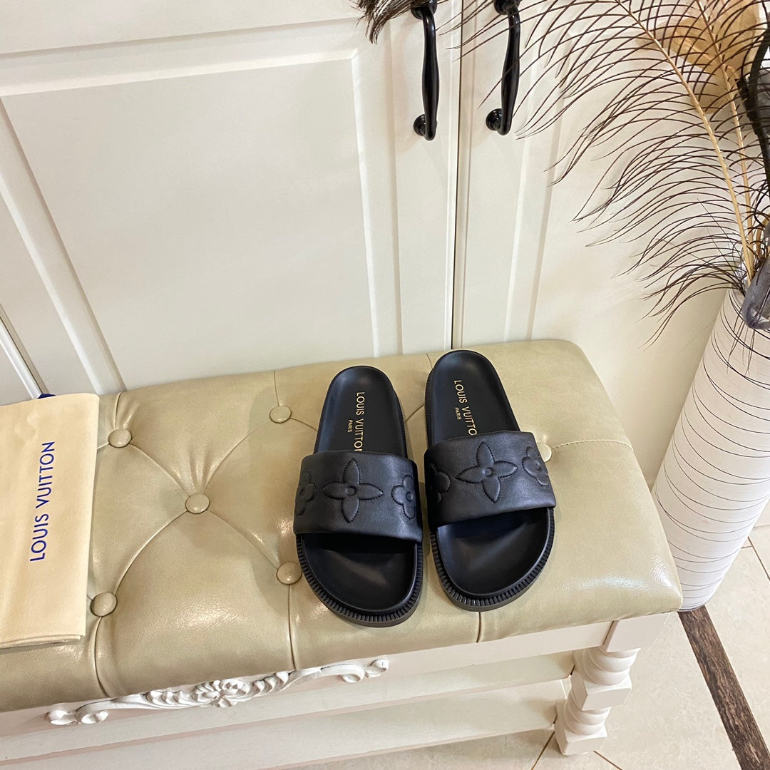 LV Shore Flat Comfort Mule Black Lambskin