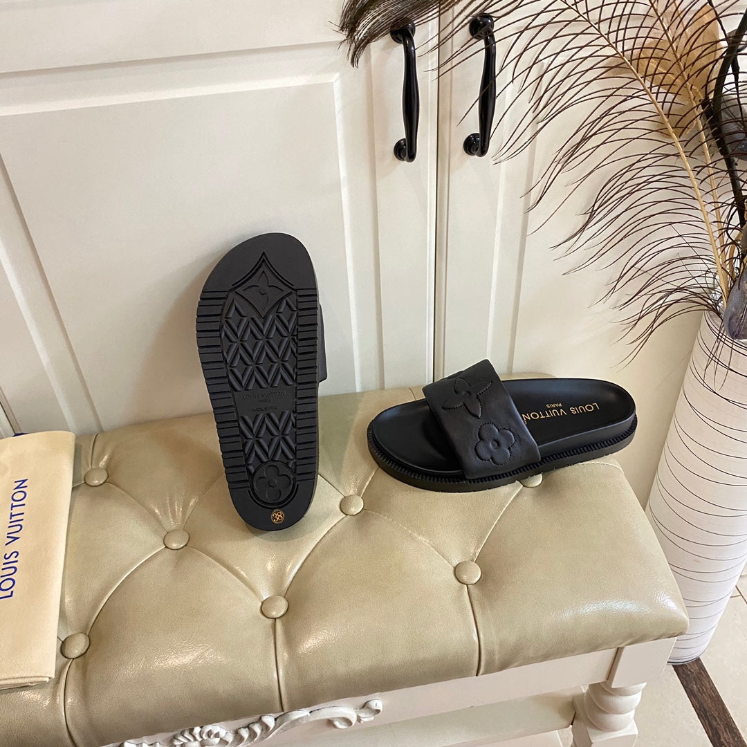 LV Shore Flat Comfort Mule Black Lambskin