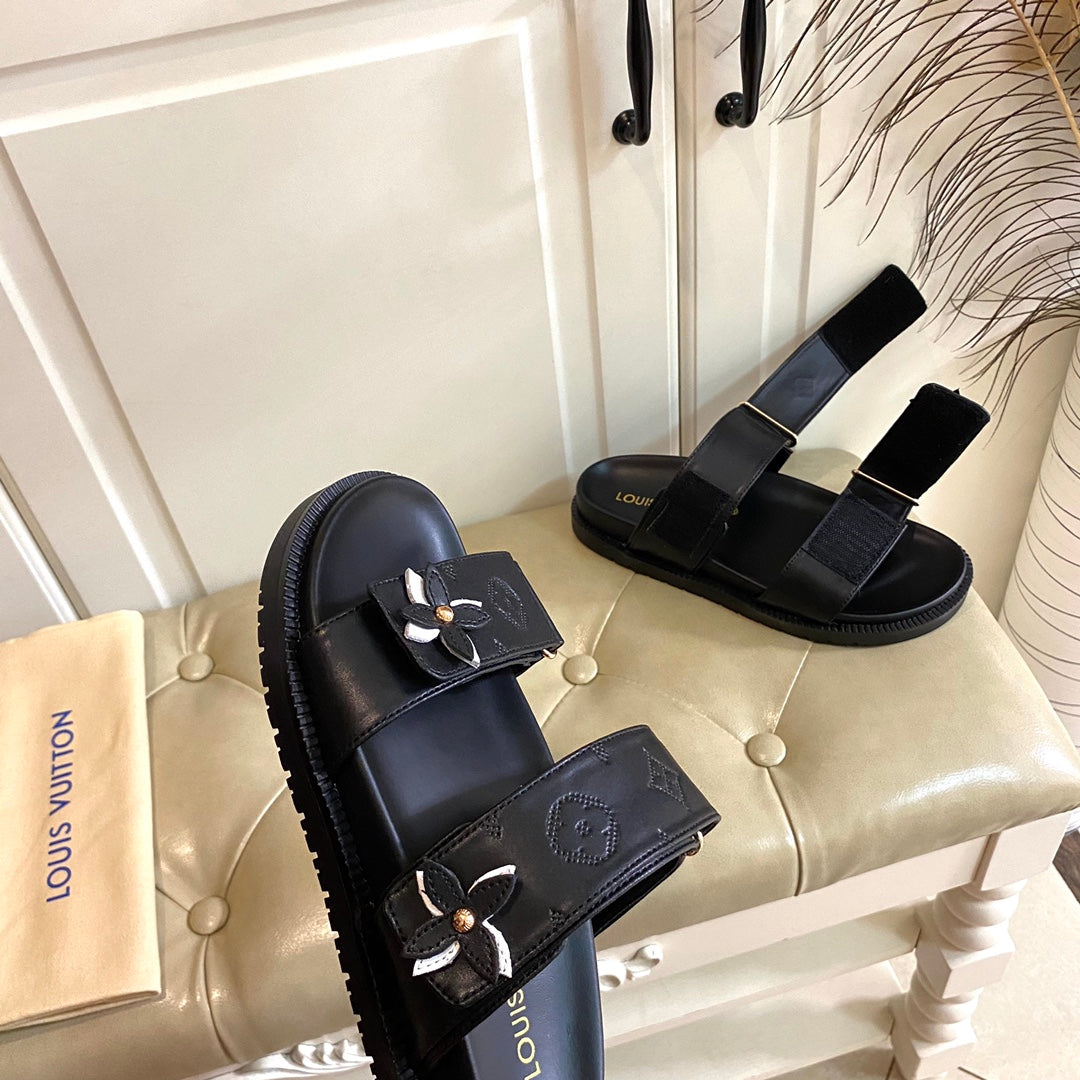 LV Sunset Flat Comfort Mule Black Lambskin