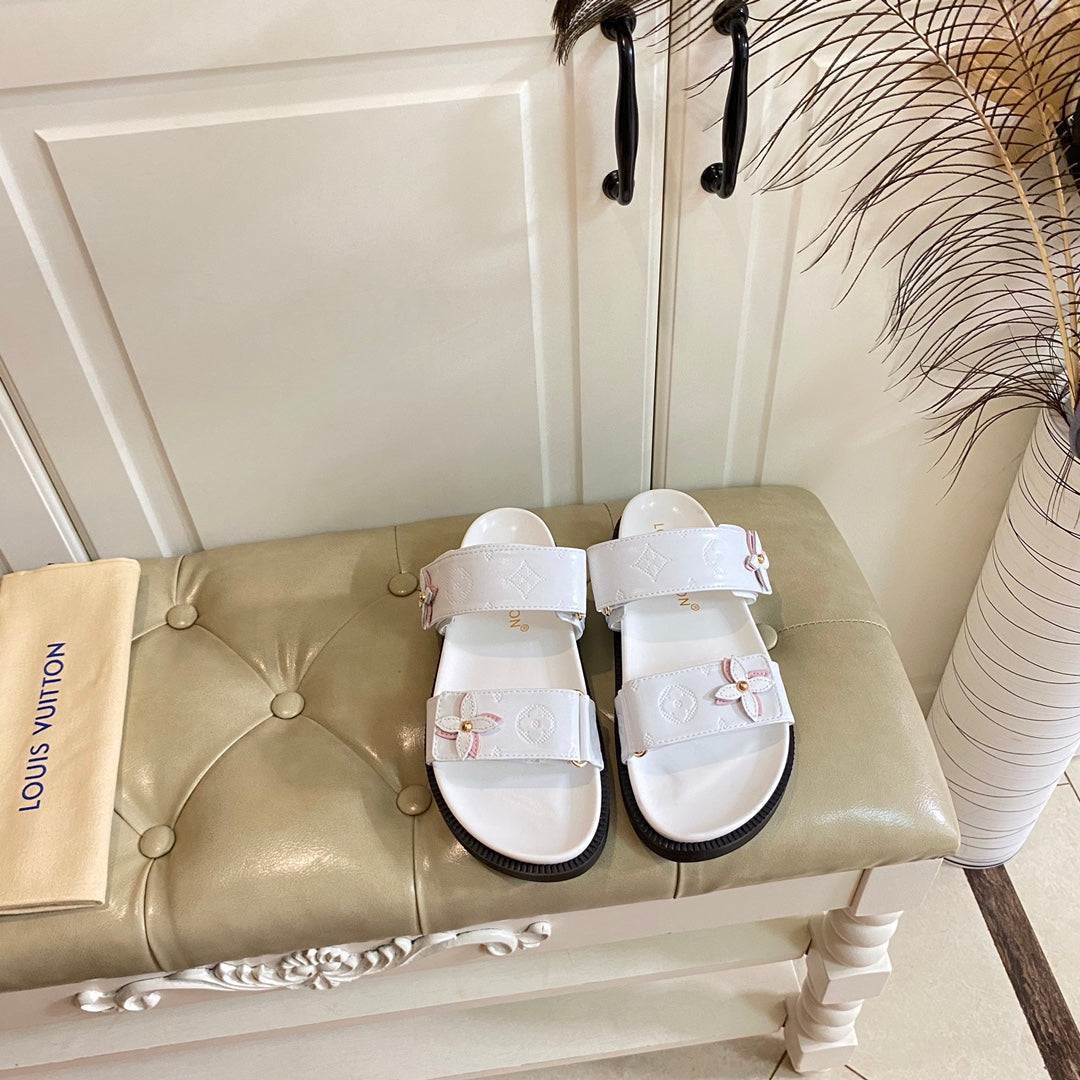 LV Sunset Flat Comfort Mule White Lambskin