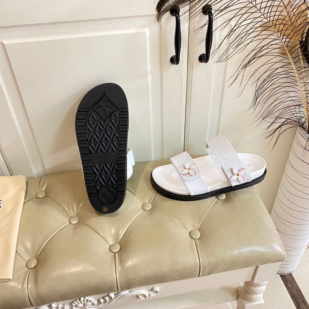 LV Sunset Flat Comfort Mule White Lambskin