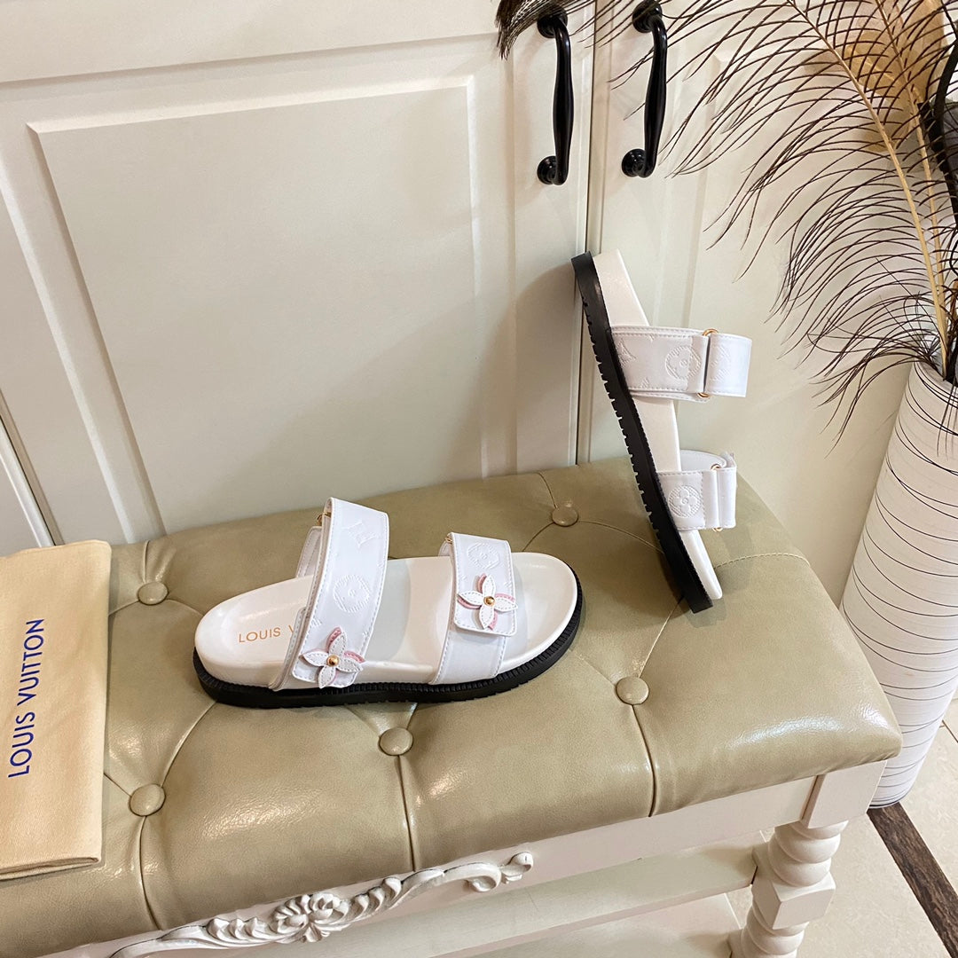 LV Sunset Flat Comfort Mule White Lambskin