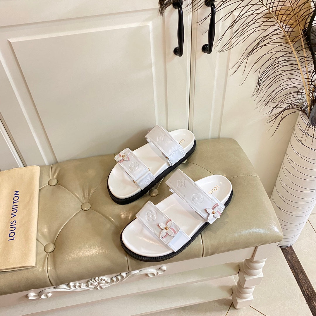 LV Sunset Flat Comfort Mule White Lambskin