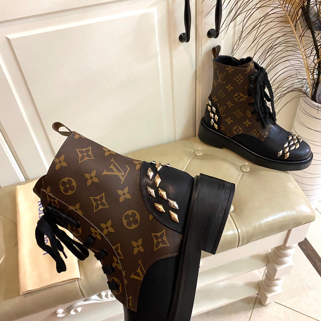 LV Citizen Flat Ranger Boot Brown Black Monogram Lambskin