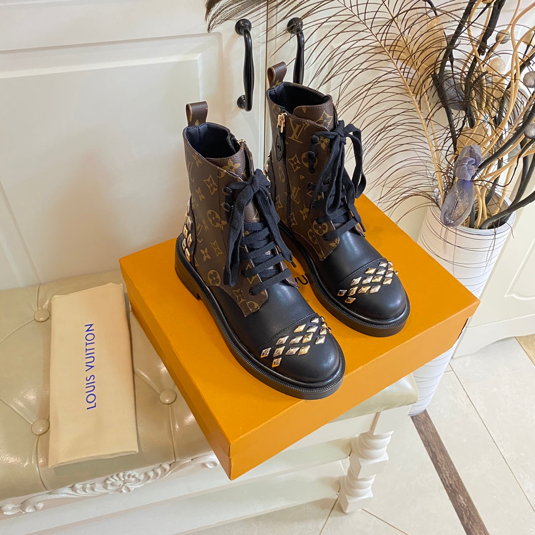 LV Citizen Flat Ranger Boot Brown Black Monogram Lambskin