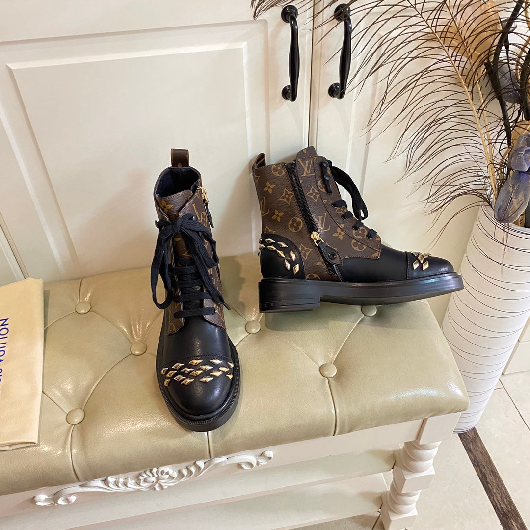 LV Citizen Flat Ranger Boot Brown Black Monogram Lambskin