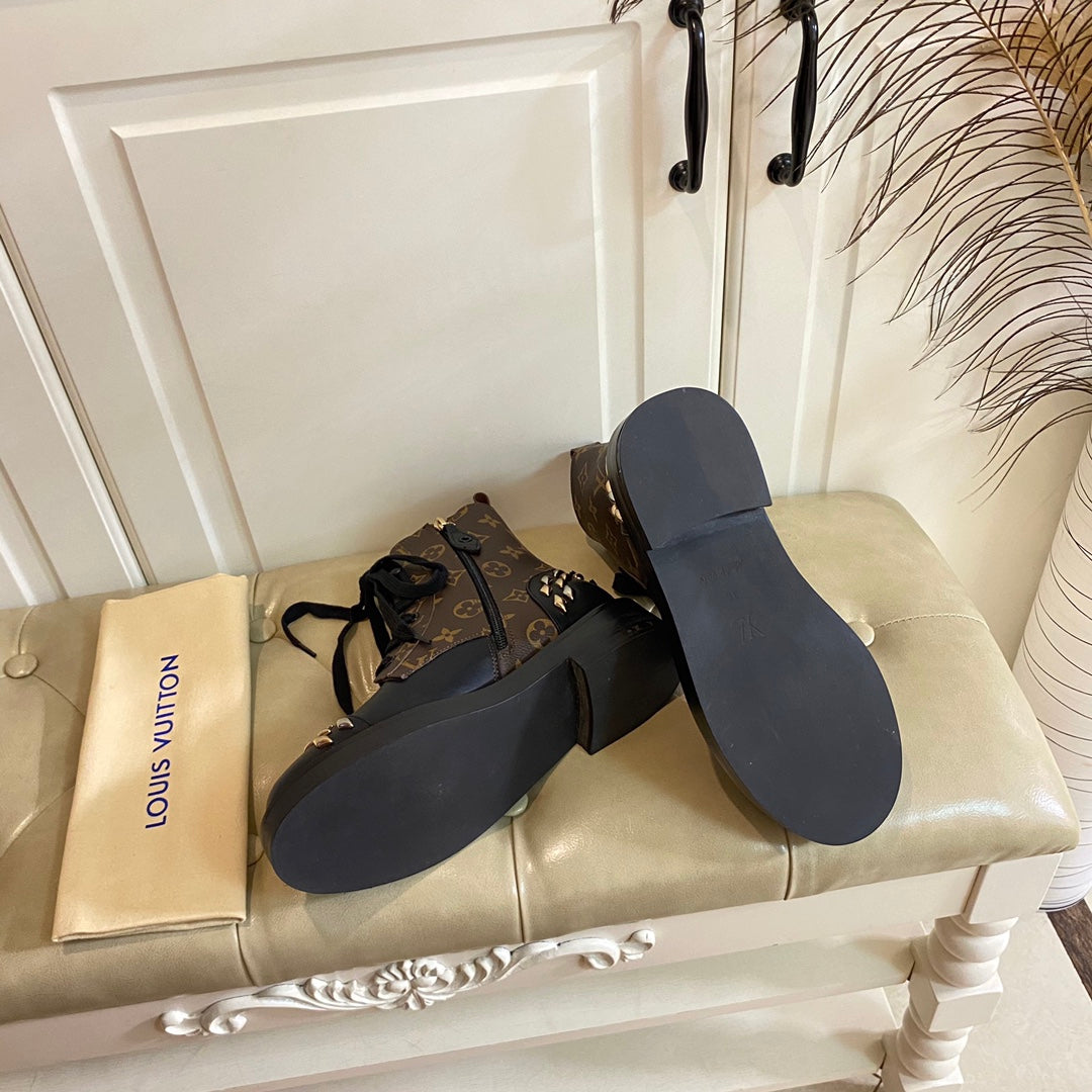 LV Citizen Flat Ranger Boot Brown Black Monogram Lambskin