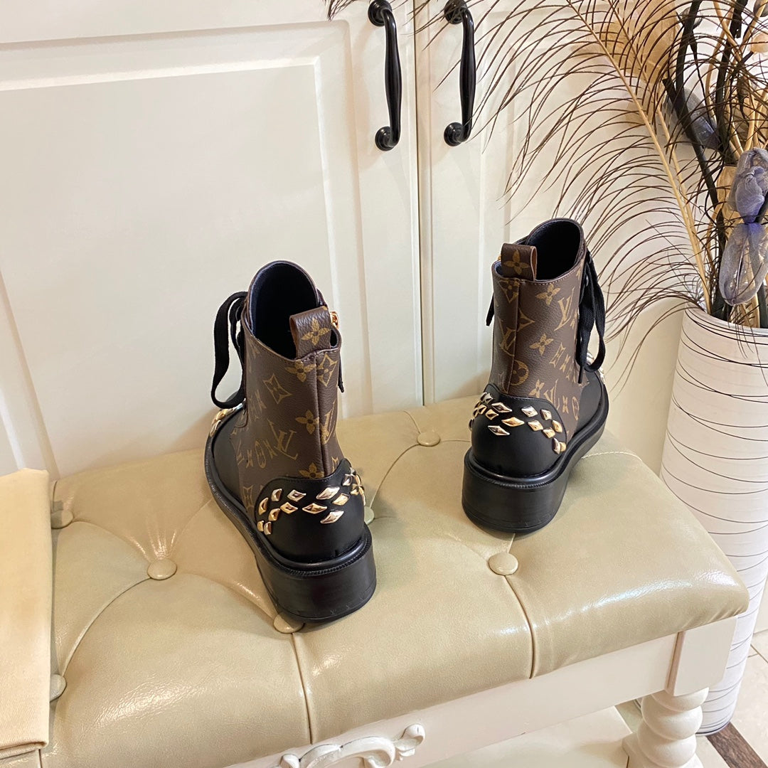 LV Citizen Flat Ranger Boot Brown Black Monogram Lambskin