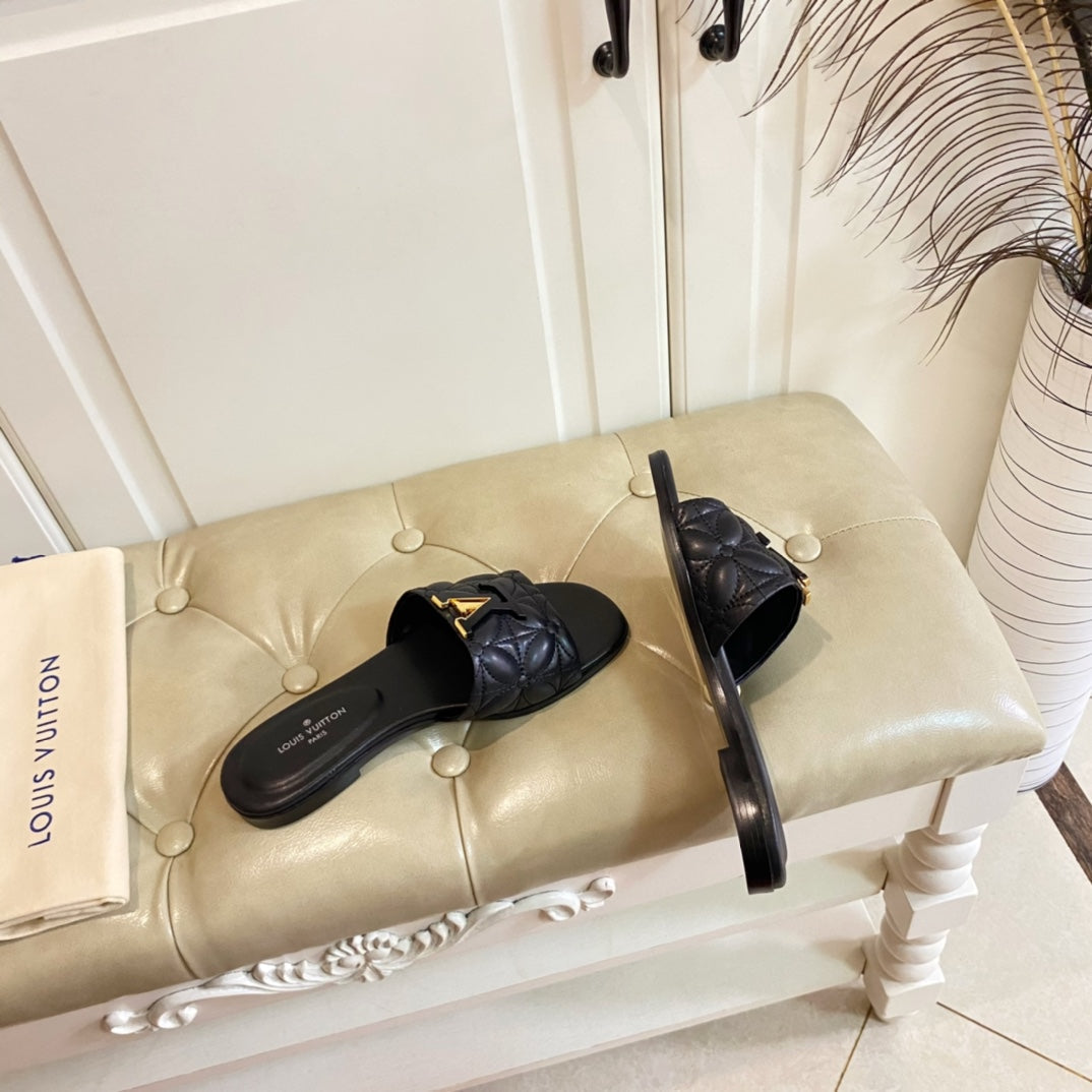 LV Neo Revival Flat Mule Black Lambskin